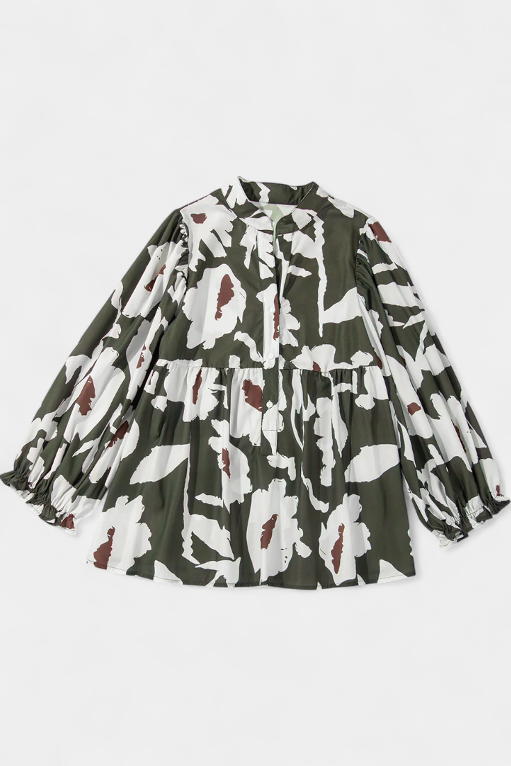 Filomena Blusa Amplia con Mangas Abullonadas y Estampado Floral Abstracto