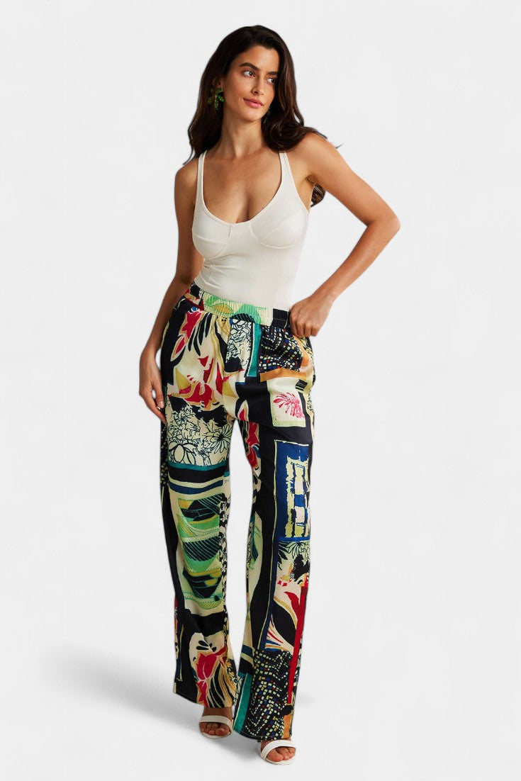 Arce - Pantalón Recto de Cintura Alta con Estampado Floral