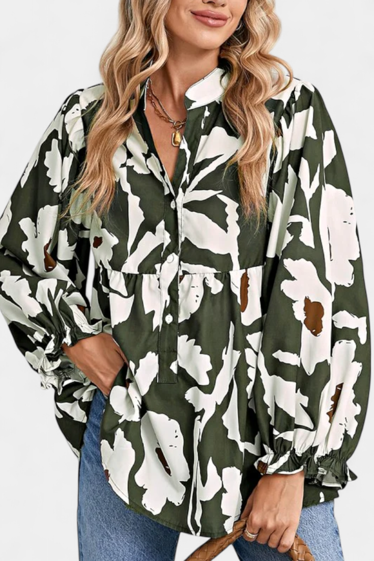 Filomena Blusa Amplia con Mangas Abullonadas y Estampado Floral Abstracto