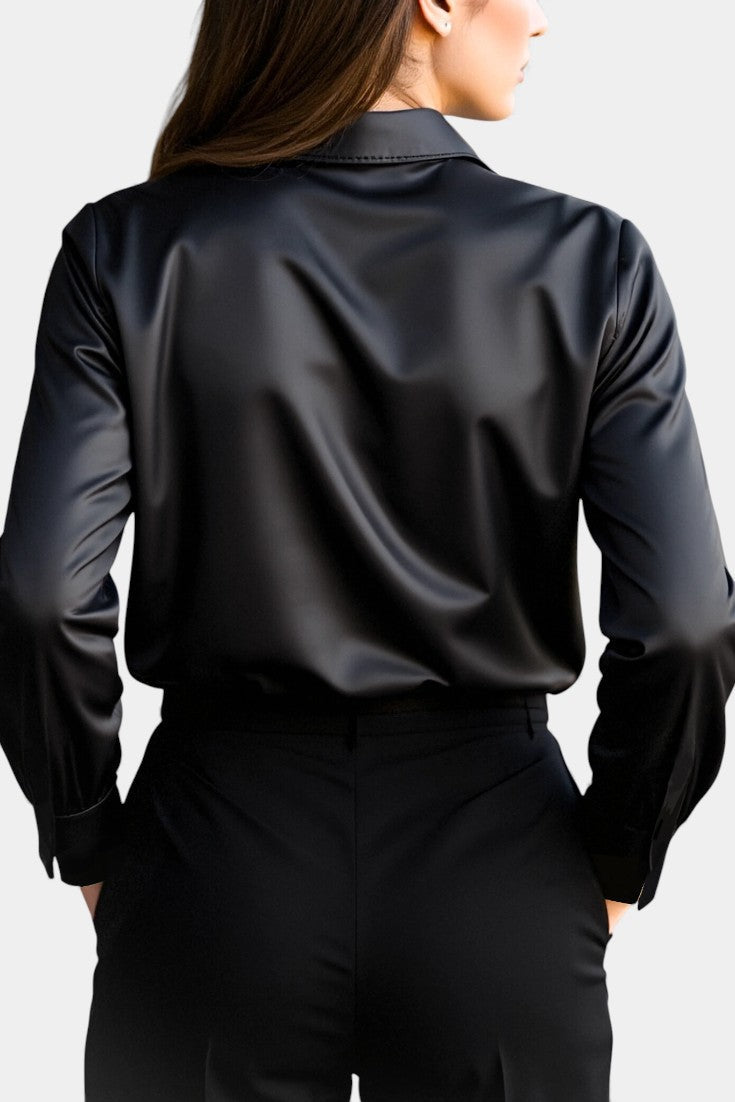 Alida Blusa Elegante de Satín con Mangas Largas