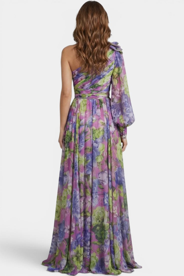Avelisse - Vestido Largo Floral Hombro Asimétrico con Abertura