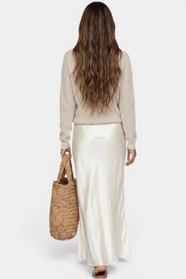 Léandra - Conjunto Jersey Cuello V & Vestido Lencero Satinado
