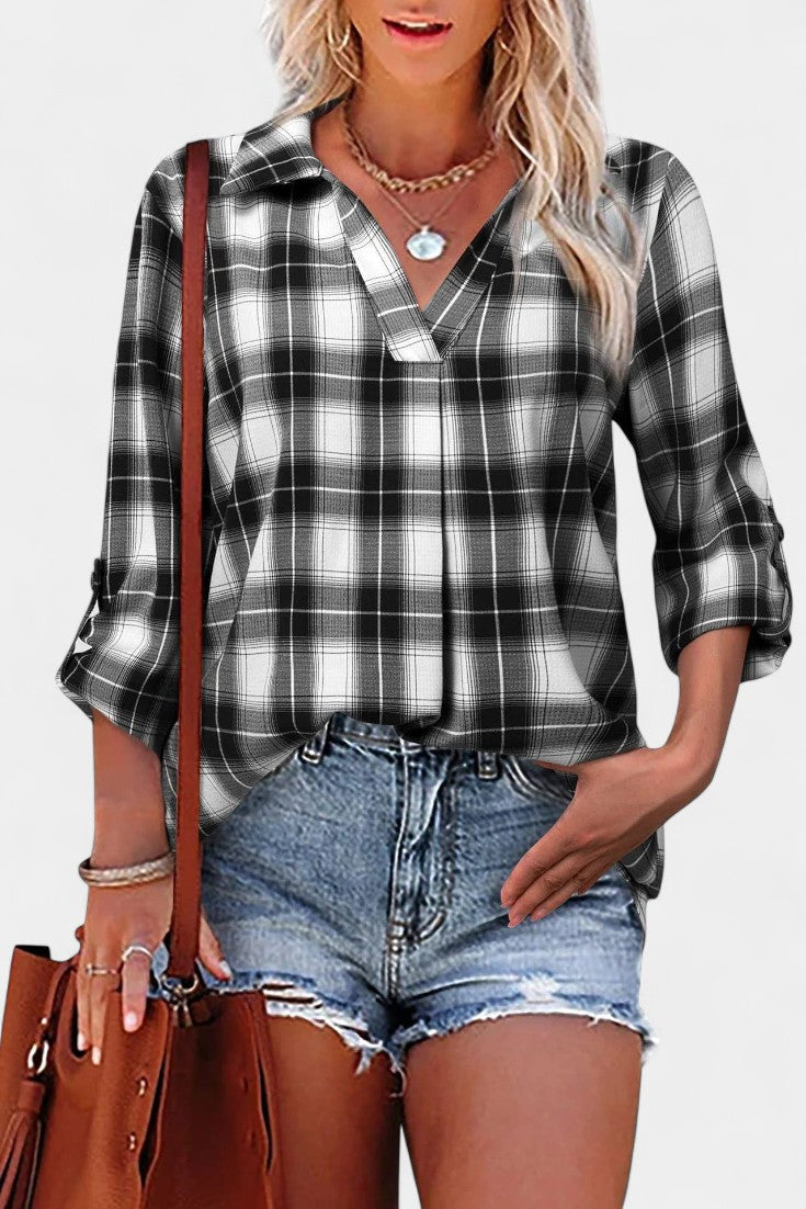 Vistae Camisa Amplia a Cuadros con Cuello Estructurado