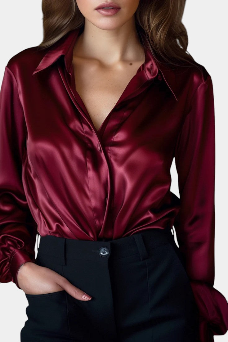 Alida Blusa Elegante de Satín con Mangas Largas