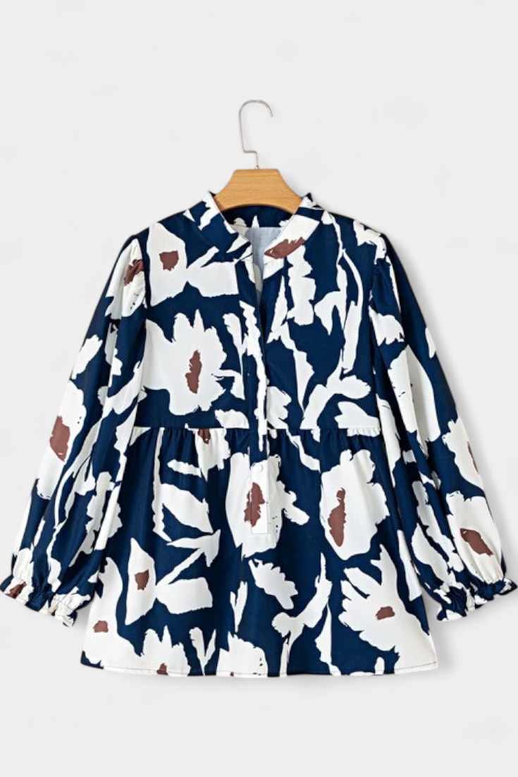 Filomena Blusa Amplia con Mangas Abullonadas y Estampado Floral Abstracto