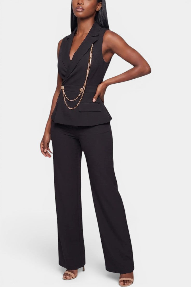Bathilde - Conjunto Tailleur Chaleco Cruzado y Pantalón Ancho