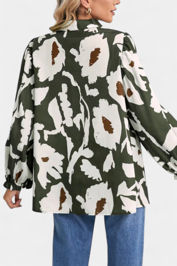 Filomena Blusa Amplia con Mangas Abullonadas y Estampado Floral Abstracto