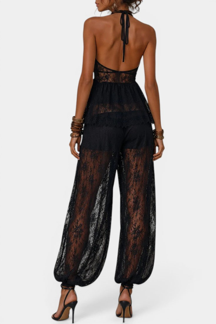 Zélie - Conjunto Top Halter de Encaje y Pantalón Bombacho