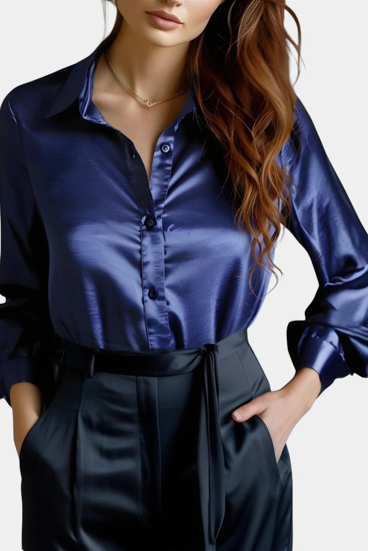 Alida Blusa Elegante de Satín con Mangas Largas
