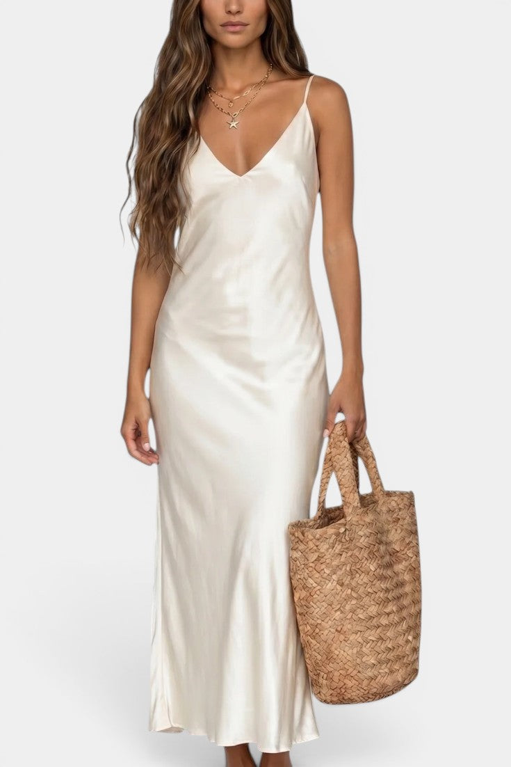 Léandra - Conjunto Jersey Cuello V & Vestido Lencero Satinado