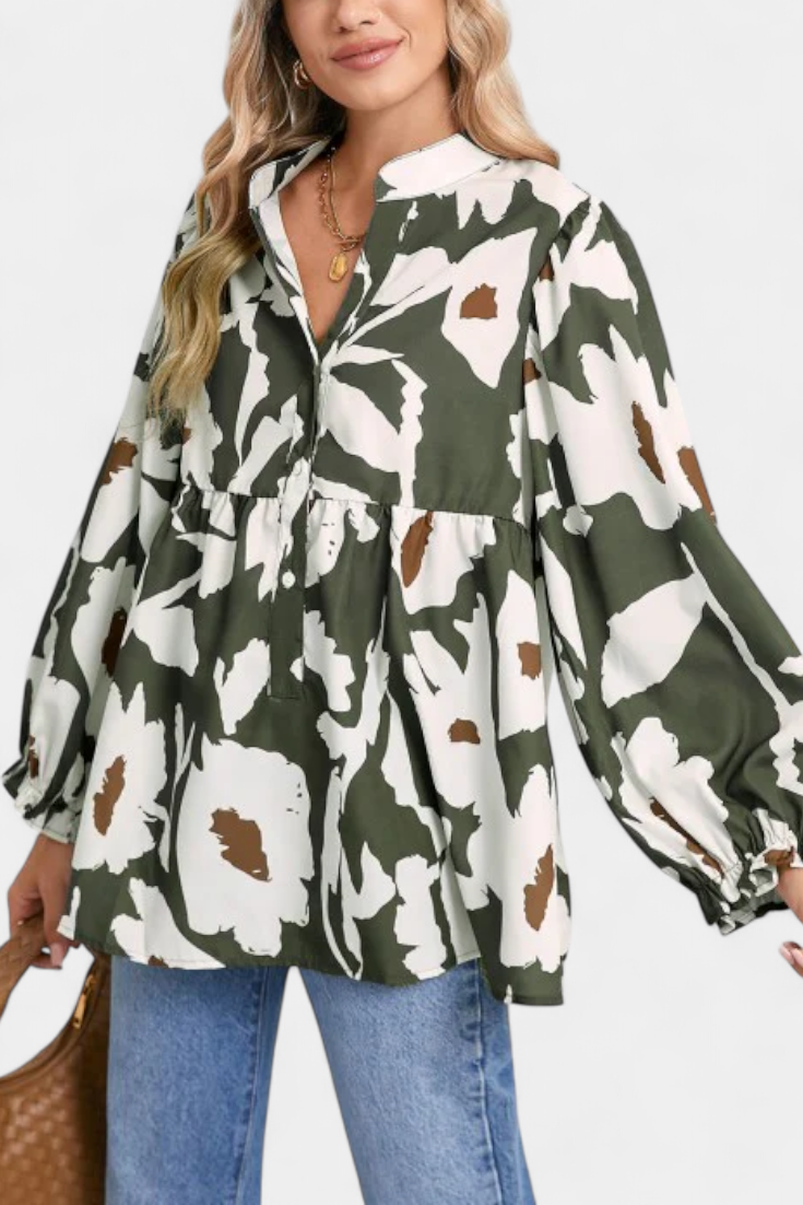 Filomena Blusa Amplia con Mangas Abullonadas y Estampado Floral Abstracto