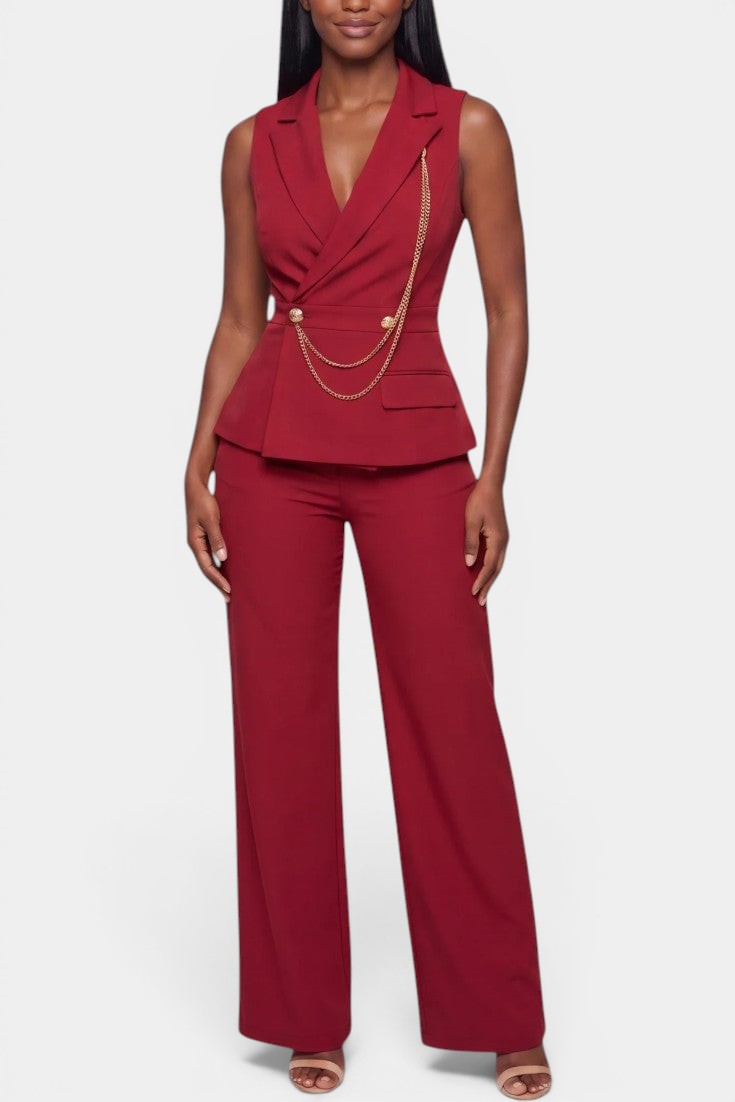 Bathilde - Conjunto Tailleur Chaleco Cruzado y Pantalón Ancho