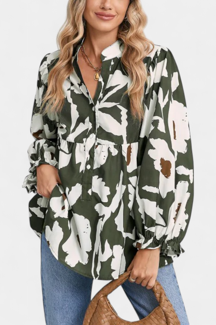 Filomena Blusa Amplia con Mangas Abullonadas y Estampado Floral Abstracto
