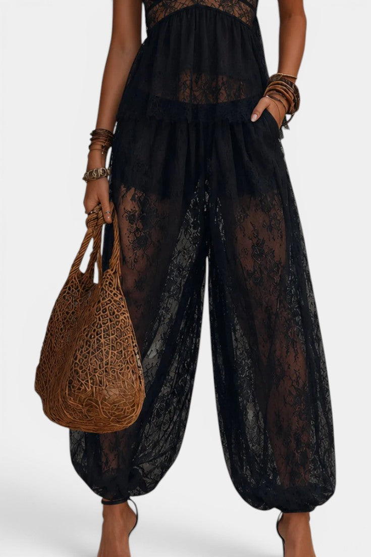 Zélie - Conjunto Top Halter de Encaje y Pantalón Bombacho
