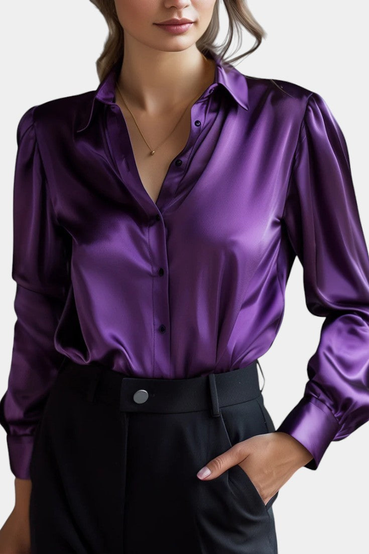 Alida Blusa Elegante de Satín con Mangas Largas