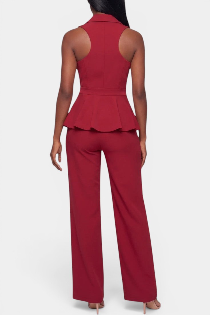 Bathilde - Conjunto Tailleur Chaleco Cruzado y Pantalón Ancho
