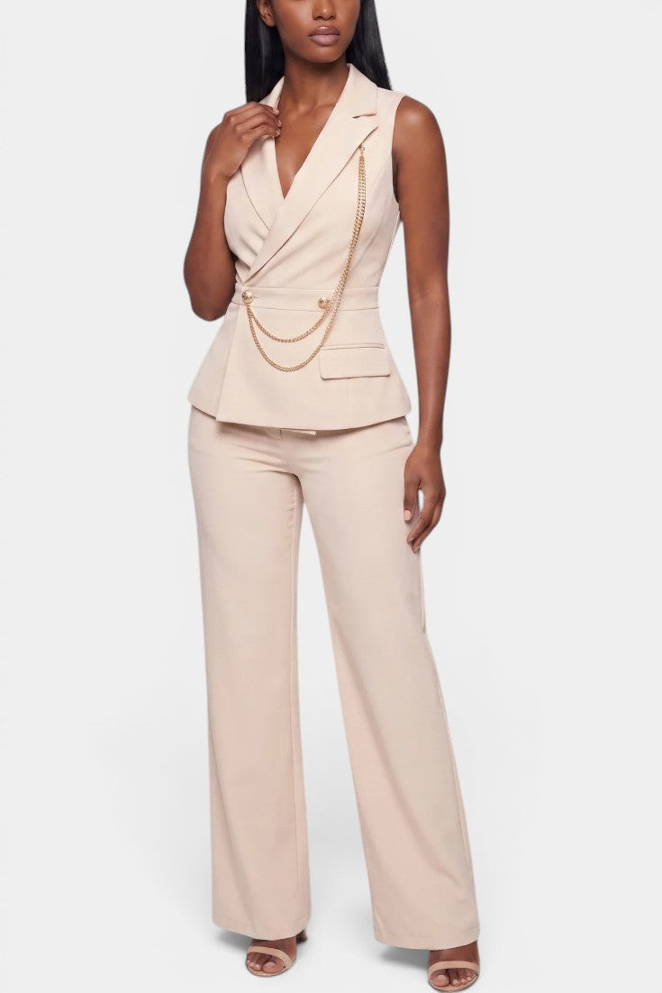 Bathilde - Conjunto Tailleur Chaleco Cruzado y Pantalón Ancho