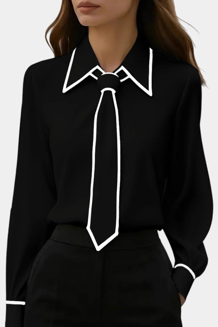 Maurine Blusa Marfil con Lazo en el Cuello y Acabados en Contraste
