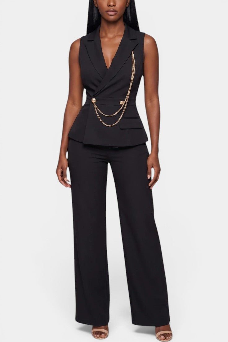 Bathilde - Conjunto Tailleur Chaleco Cruzado y Pantalón Ancho
