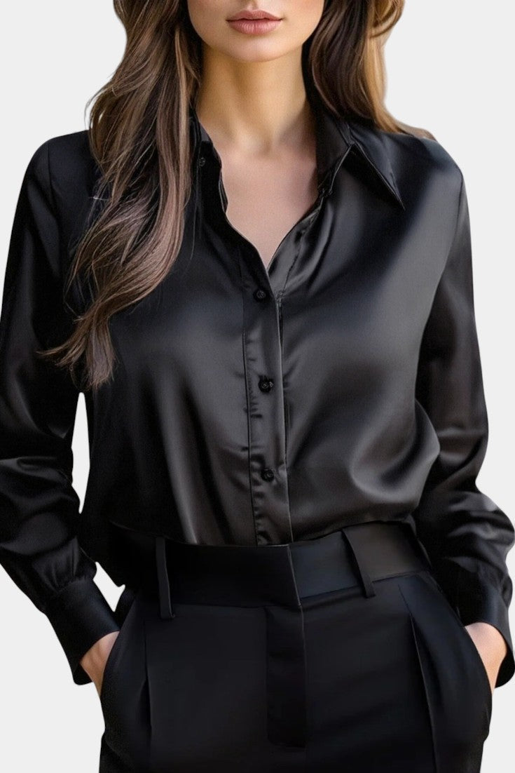 Alida Blusa Elegante de Satín con Mangas Largas