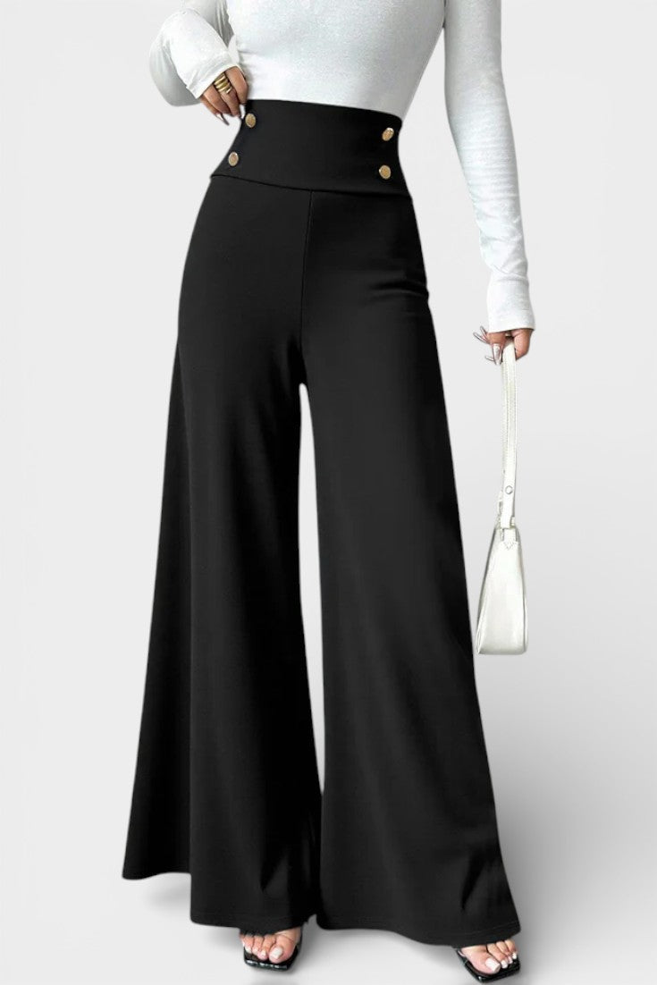 Pantalón Palazzo de Cintura Alta con Botones Decorativos