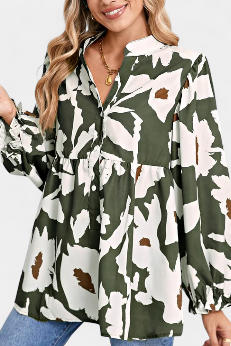 Filomena Blusa Amplia con Mangas Abullonadas y Estampado Floral Abstracto