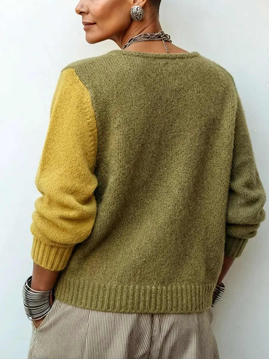 Jersey de Punto Asimétrico Acogedor con Bloques de Colores Artísticos