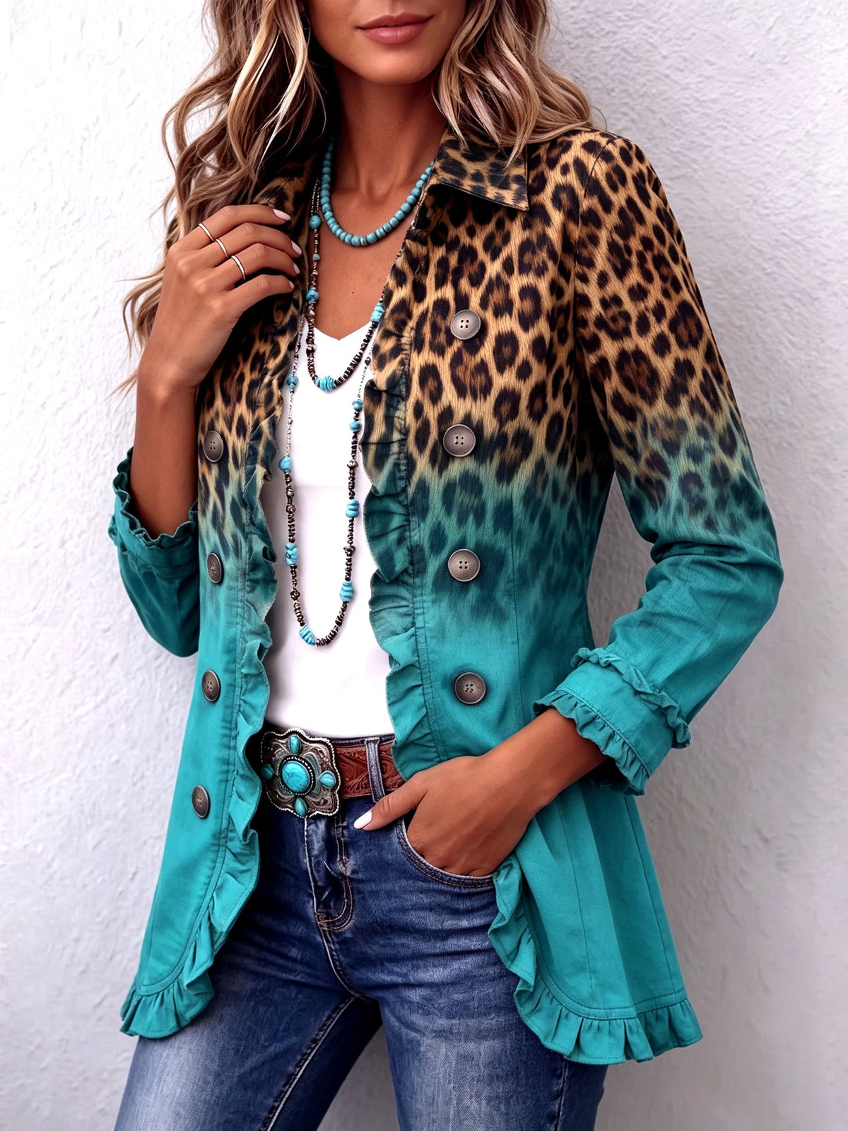Bice | Blazer Leopardo Degradado Turquesa