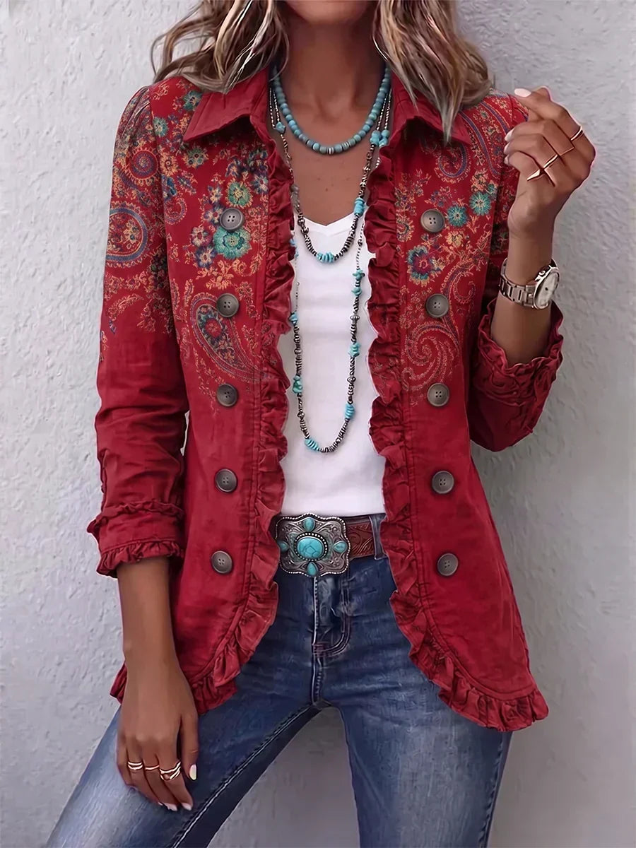 Carlotta | Chaqueta Boho Paisley Roja con Volantes