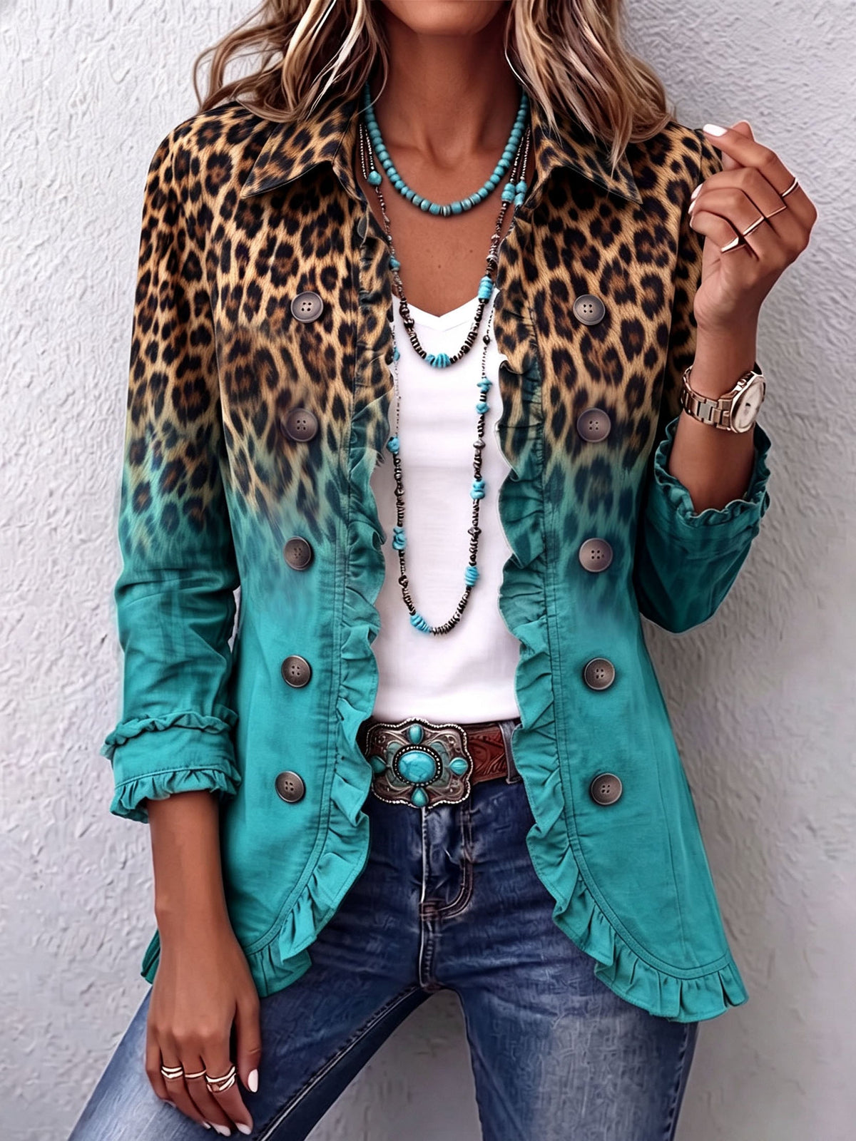 Bice | Blazer Leopardo Degradado Turquesa