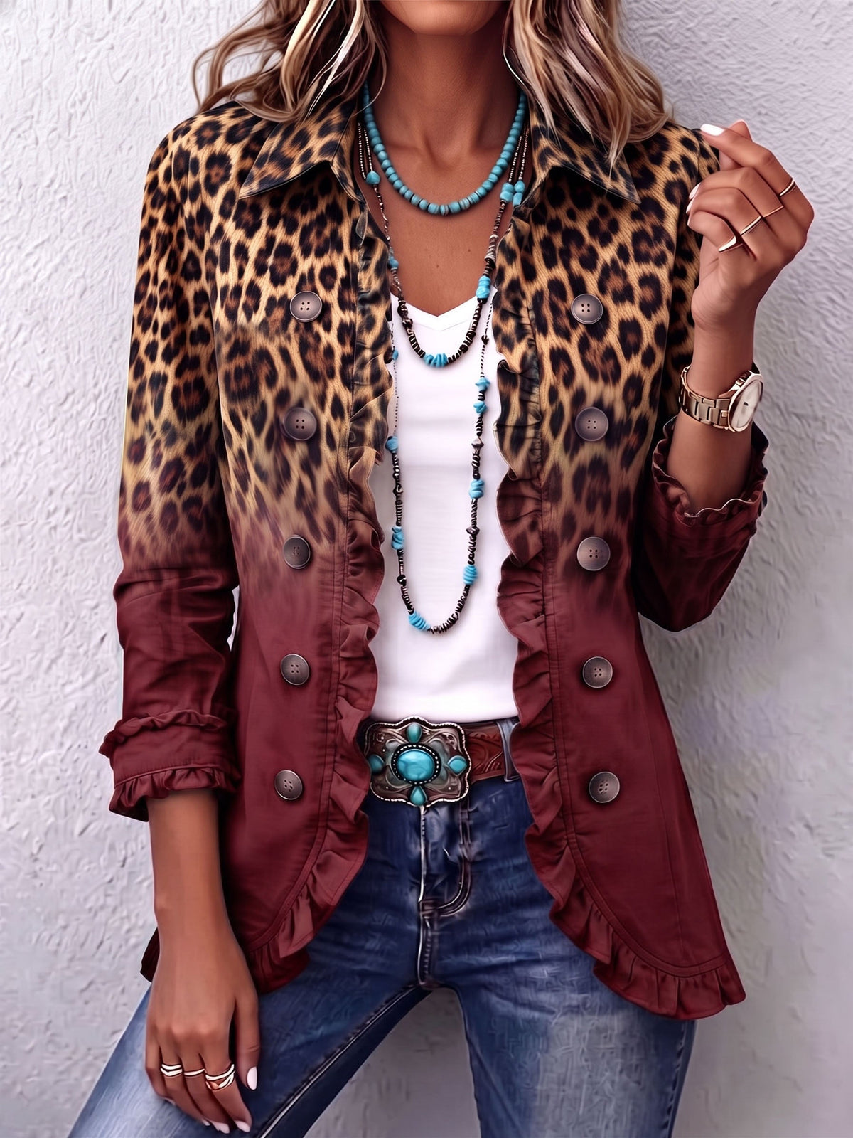 Bice | Blazer Leopardo Degradado Turquesa