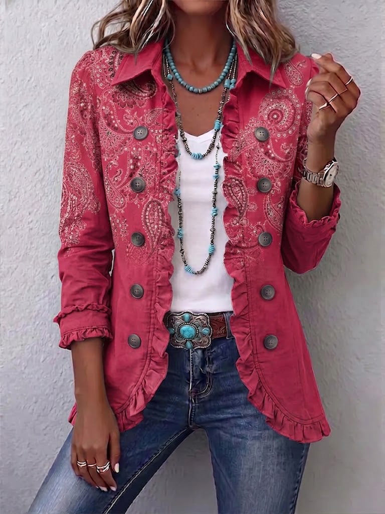 Isotta | Chaqueta Paisley Vintage Rosa Antiguo con Volantes