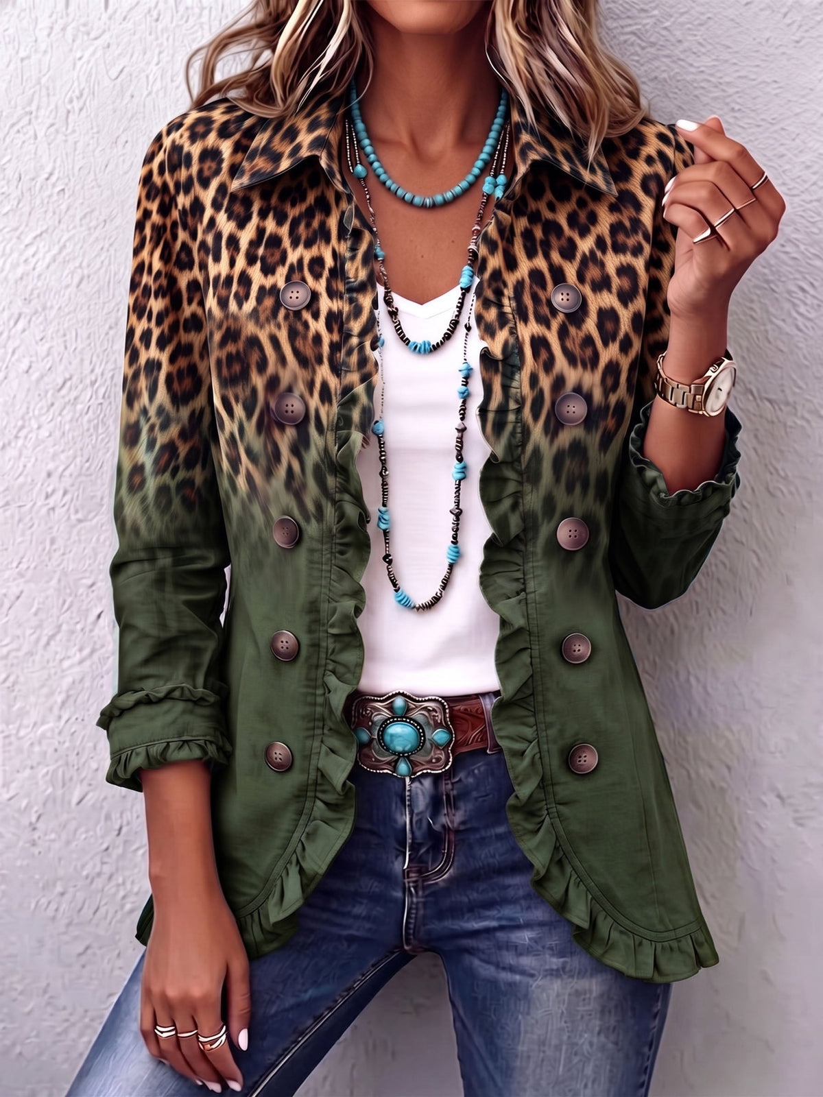 Luisa | Blazer Leopardo Degradado Verde Oliva