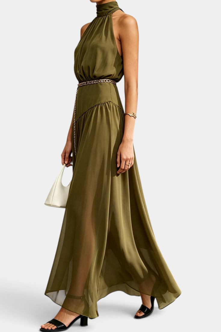 Maryse - Vestido Largo con Espalda Descubierta y Cuello Halter Fluido